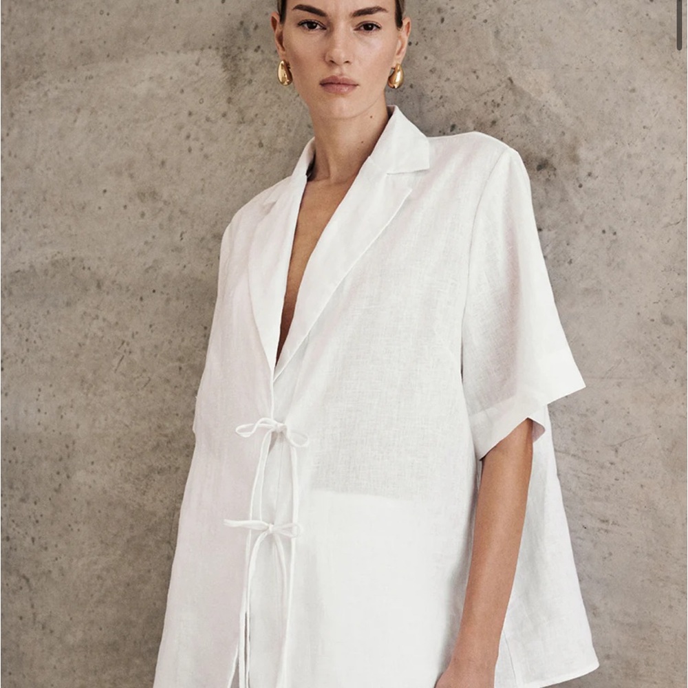 DISSH EMELIA WHITE LINEN WRAP SHIRT